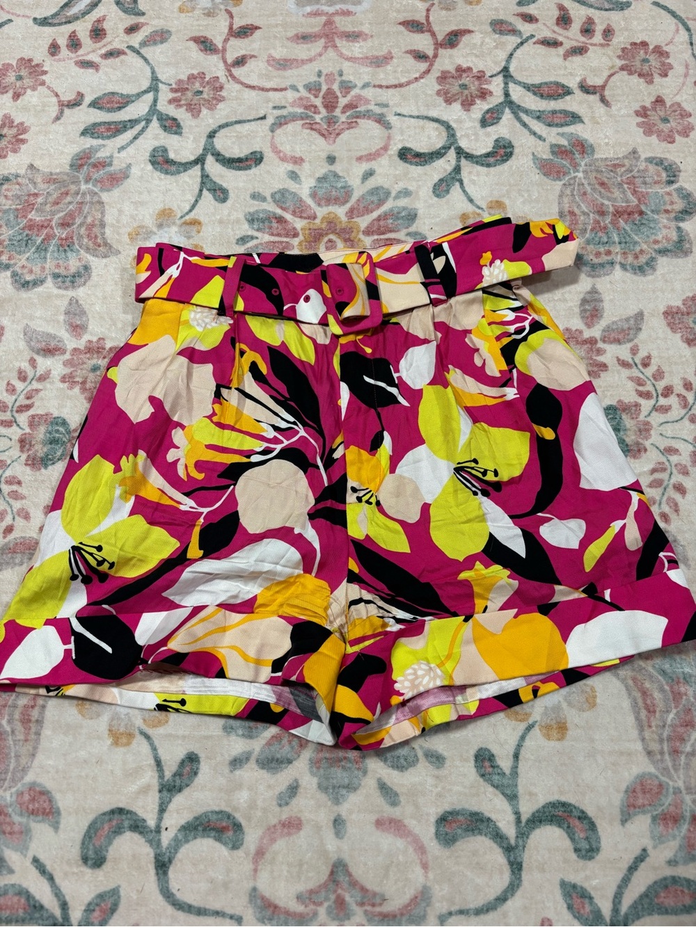 Ted Baker High-Waist Floral Paperbag Shorts with belt